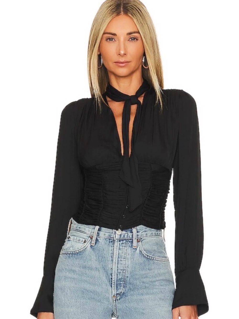 Free People “Meet Me There” Ruched
Button-Down Blouse Large NWT
